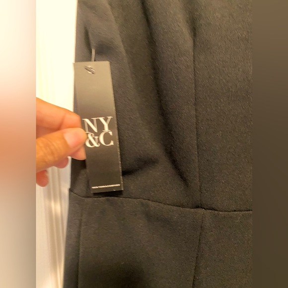 NEW YORK & COMPANY MIDI BLACK DRESS With Flowers on left shoulder size small NWT - Picture 9 of 14